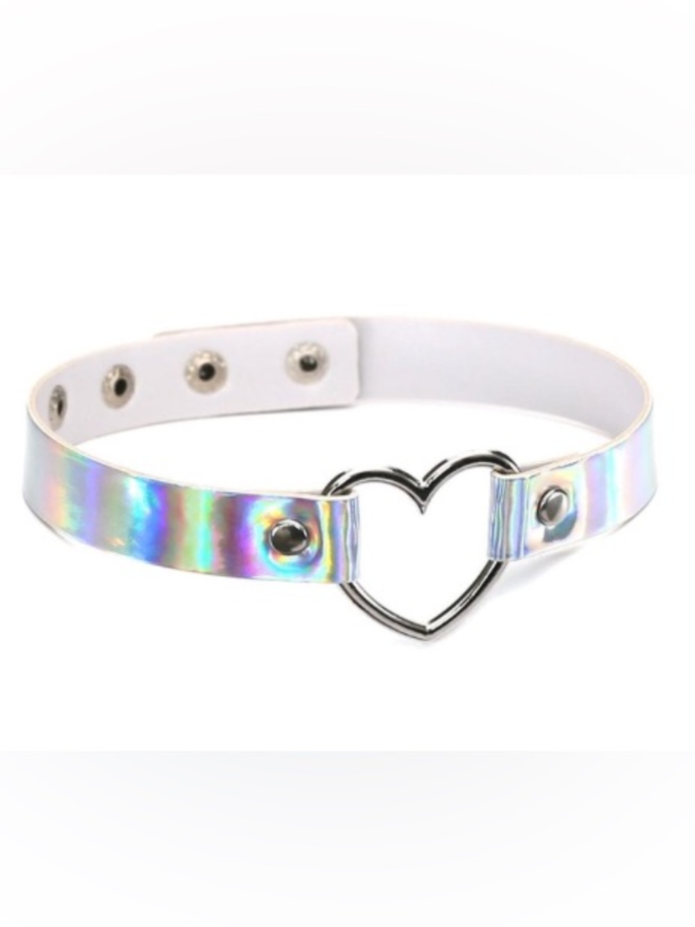 Holographic Heart Choker Necklace - Pink/Iridescent